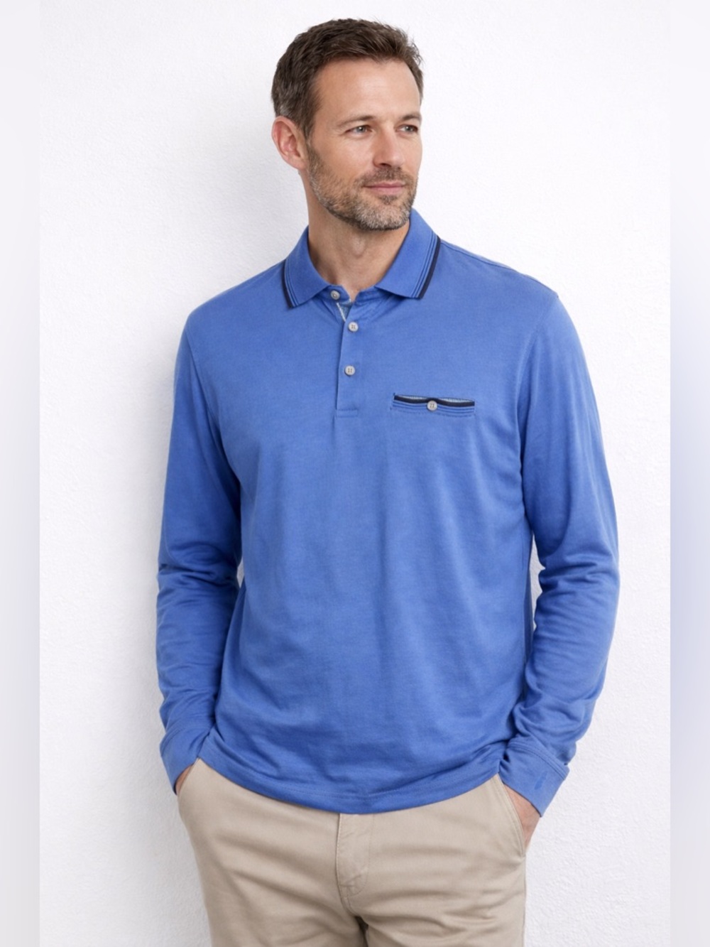 Ted Baker Men's XXXL (7) Loome‎ Long Sleeve Polo Shirt Royal Blue Smart Casual